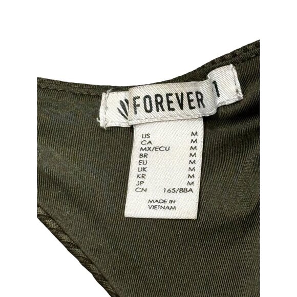 Olive Green Ribbed Racerback Crop Top By Forever 21 - Medium Size - Picture 5 of 5